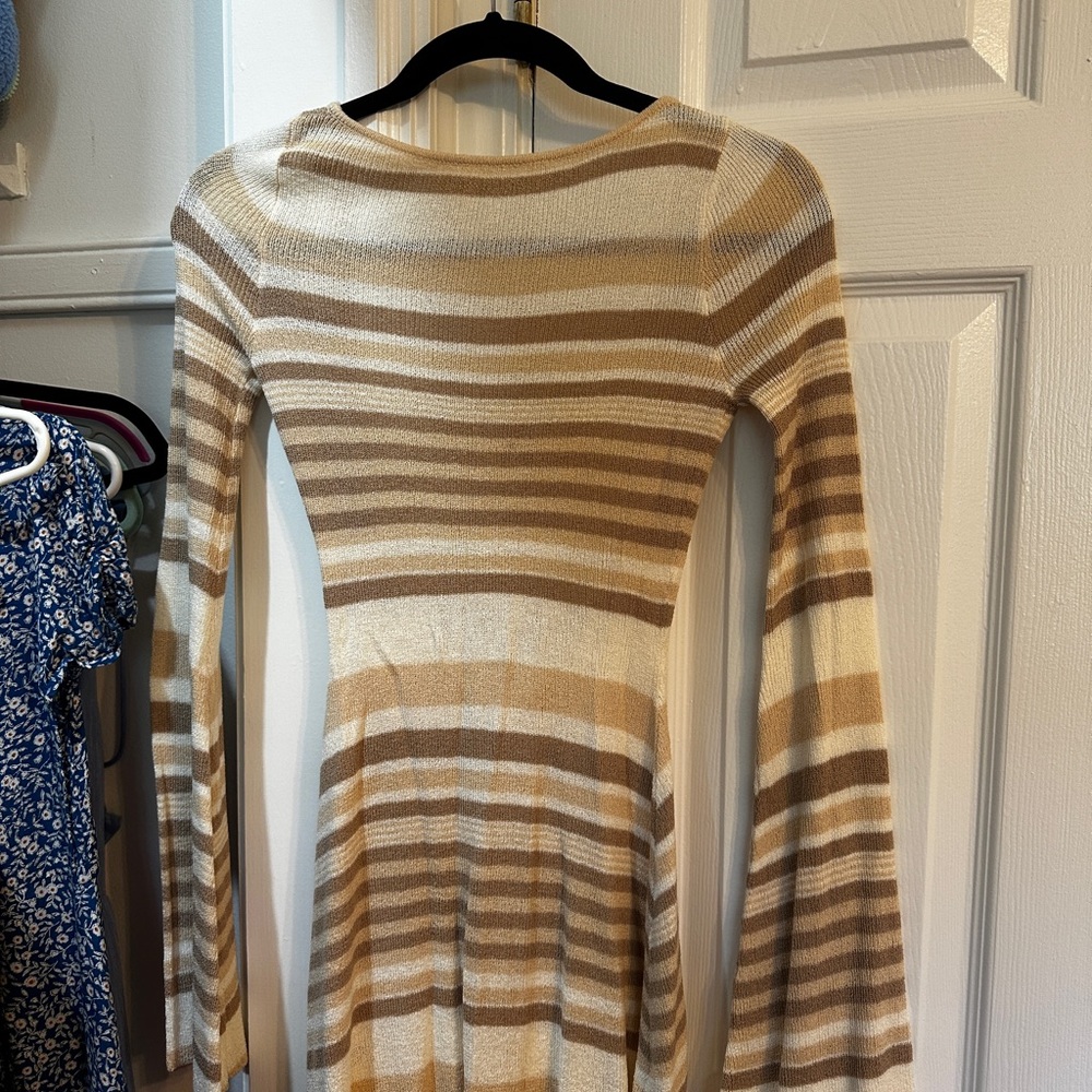 MESHKI Striped Tan and Cream Knit Dress